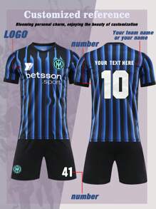 2025 New Style Blue & Black Vertical Stripe Football Kit – Customizable Jersey & Shorts Set,Stylish,Fashion,Hipster,Casual,Minimal Chic,Personalized,Customized,Custom,Unique,Guy Costumes,Capsule Wardrobe,Men Basic/Street Style,Ideal Gifts For Him,Boyfriend,Family,Friends,For Birthdays,For Vacation/Holiday,For School/Competition,For Sports/Climbing