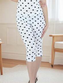 Women Dot Print Capris Lace Trim Low Rise Leggings Slim Fit Cropped Pants For Summer