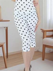 Women Dot Print Capris Lace Trim Low Rise Leggings Slim Fit Cropped Pants For Summer