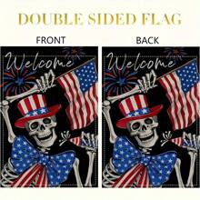 Patriotic Gothic Skull Garden Flag, 12x18 Inch - Double-Sided Polyester Outdoor Decor With American Flag And Firework Design For Independence Day Celebration, No Pole Required, Holiday Decoration Skull Design Durable Outdoor Flag, Patriotic Decor