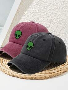 1pc Men's Outdoor Sports Beach Adjustable Washed Vintage Alien Street Casual Polyester Embroidered Baseball Cap, Spring & Autumn - Multicolor - View 24