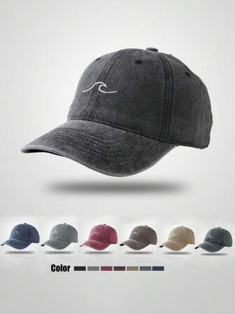 New Vintage Distressed Wavy Pattern Embroidery Baseball Cap, Casual Wave Design Sun Hat For Students And Couples