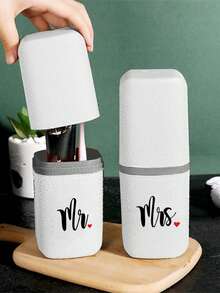 Portable Couple Travel Toothbrush Cup, White Wash Cup, Home Bathroom Storage Box, Toothbrush Box, Mouthwash Cup, Travel Toothbrush Box, Mouthwash Cup And Toothpaste Holder - Alcohol Free, Compact Design, Perfect For Oral Care On The Go. Couple Supplies, Outdoor Business Travel Supplies Box, Valentine's Day Gift - White - View 1