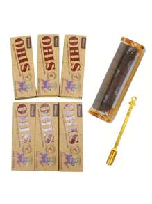 Brown 78mm Self-Rolling Cigarette Paper + Random Color Cigarette Holder + Gold Spoon Home Gadget Ultra-Thin Slow Burning Roll Paper With Tip Lovers Gift Party Gift For Friends Gift For Outdoor Items Easy To Carry