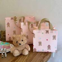 10pcs High-End Cartoon Cute Little Bear Clothing Store Non-Woven Bag Packaging With Shopping Gift Tote Bag Summer Cooling,Beach,Travel