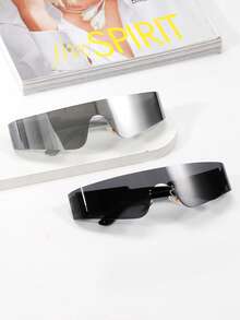 2pcs Frameless Wrapped Fashion Glasses With Y2K Futuristic Technology, Personalized, Versatile Women's Fashion Glasses Suitable For Daily Wear, Street Photography, Vacation, Tourism, Beach Accessories For Summer Beach Vacation,Outdoor,Travel - 2pcs(黑色+銀色) - 查看 1