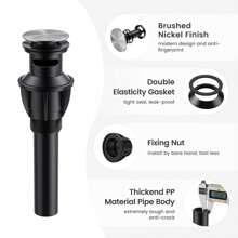 Bathroom Sink Drain, Pop Up Drain Stopper With Overflow, Lavatory Vanity Vessel Sink Drain Assembly, Matte Black