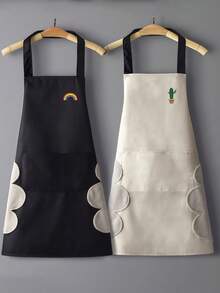 带手帕口袋的围裙，男女通用工作服 - 简约印花设计，家用烹饪围裙 | 简约印花围裙 | 耐用塑料围裙，适用于厨房、客厅、浴室清洁，可水洗 - 彩色 - 查看 1