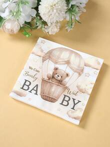 24 件棕色泰迪熊餐巾纸、生日派对薄纸、家用薄纸、性别揭示可爱熊主题淋浴乡村婚礼迎婴派对新娘送礼会生日派对用品 - 彩色 - 查看 6