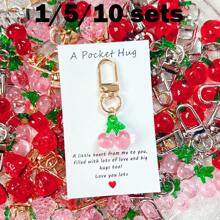 1/5/10pcs Cute Fruit Design Pocket Hug Card Gift Set, Apple/Strawberry/Cherry Shaped Keychain Charm, Backpack Decor, Wedding Party Favors, Encouragement Tokens, Home Decorations, Gifts For Family, Friends, Wedding Guests, Special Birthday, Wedding, Valentine's Day, Graduation, Back To School
