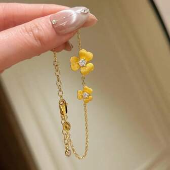 18K Gold Plated Clover Flower Textured Women Bracelet