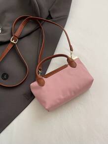 Bolso de mujer de estilo dumpling versátil y casual con tela contrastante, bolso cuadrado minimalista de nylon, bolso de mano de moda, bolso de estilo retro con correa extraíble, bolsos para adolescentes, mujeres estudiantes universitarias, principiantes y trabajadores de oficina, perfecto para oficina, universidad, trabajo, negocios, viajes.