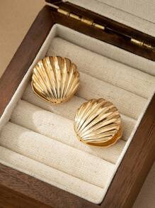 1 Pair Ocean Style Earrings, Golden Shell Design Hoop Earring, Match Daily Outfits, Party Accessories, Perfect Summer Vacation Decor