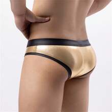 Bikini hombre triángulo sexy recubierto, calzoncillos de color block bragas de tiro bajo - Dorado - Ver 4