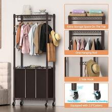 Hodonas 3Section Laundry Sorter With Hanging Bar Rolling Hamper Cart Basket Organizer Hanging Rack Lockable Wheels And Removable Bags For Clothes Storage Espro - Espresso - View 2