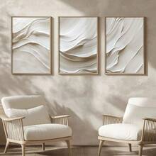 3pcs Neutral Beige Soft Tones Minimalist Wall Arts, Beige White Wave Abstract Prints, Brush Strokes Posters, Modern Wall Decor, Canvas Art For Living Room, Bedroom, Kitchen, Home Office, Cafe, Bar, Dorm, Hallway, Home And Room Decoration, Unframed - White - View 8