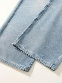 Jeans de pernera ancha y recta suelta, de estilo vintage desgastado y efecto tie-dye en azul claro, de estilo American Streetwear casual y versátil, adecuado como regalo para novio o esposo