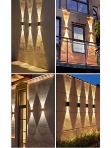 1pc 2 LED Solar Light, Outdoor Atmosphere Wall Lamp, Up And Down Light Control Fence Light For Garden, Street, Balcony, Yard, Garage, Corridor Decor