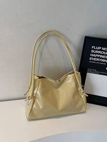 Los bolsos populares de este año son los bolsos de gran capacidad para mujer 2025 de estilo sencillo y versátil, con textura popular y tipo de cubo - Amarillo - Ver 8