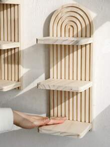 1pc Wooden Boho Style Wave Pattern Wall Shelf Rack Hanging Storage Organizer Display Stand, Fits For Candles, Decorations, Home Decor