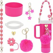 7pcs Cup Accessories Set Compatible With Stanley Cup 30 Oz 40 Oz Include 1 Pc Water Bottle Handle Strap 1 Pc Siliocne Straw Cover 1 Pc Siliocne Cup Boot 2 Pcs Charms Accessories - White - View 10