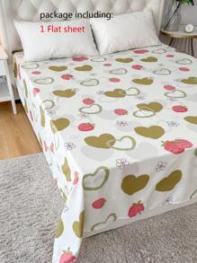 1 pièce Drap plat à motif de cœur, de fraise et de fleur, léger et respirant, doux et agréable pour la peau