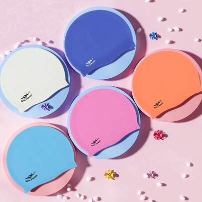 1pc Silicone Swim Cap, Waterproof Comfortable Unisex Swim Cap, Swimming Pool Equipment, Unisex Comfortable Type Bath Cap, Fashion Personalized Swimming Cap Solid Color, Waterproof Comfortable Swimming Silicone Cap Waterproof Ear Protection Is Not Tight, Protect Hair, Beach Essentials, Beach Accessories, Pool Float