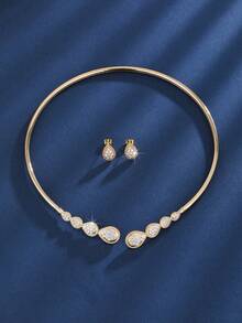 Bộ trang sức mạ vàng 18K 4 món/bộ với vòng tay, nhẫn, vòng cổ và hoa tai có thể điều chỉnh, thời trang và tinh tế - Nhiều màu - Xem 3