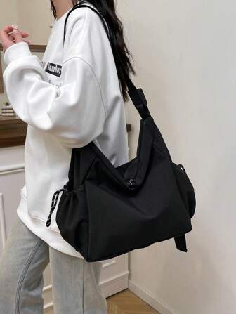 Casual Large Capacity Waterproof Nylon Shoulder Bag, Unisex Riding Crossbody Bag