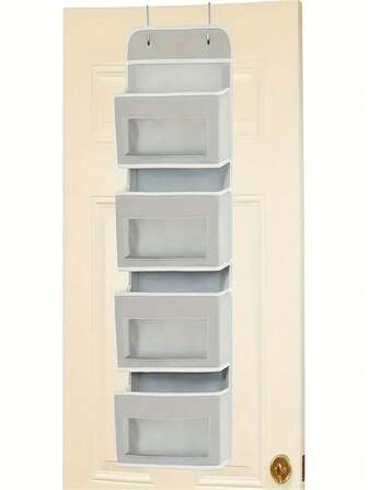 Over The Door Hanging Fabric Storage Organizer Box With 4 Shelves And 4 Large Pockets, Suitable For Bedroom, Bathroom, Pantry, Household Storage