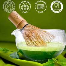 1 件带倾倒嘴的纹理玻璃抹茶碗 - 手工制作的日式抹茶绿茶仪式茶碗 400 毫升 13.5 盎司大玻璃沙拉粥汁碗杯玻璃抹茶碗带倾倒嘴 - 茶碗玻璃抹茶碗带倾倒嘴，仪式混合茶碗，透明传统日式抹茶绿茶杯马克杯，锤嘴抹茶搅拌器回到学校