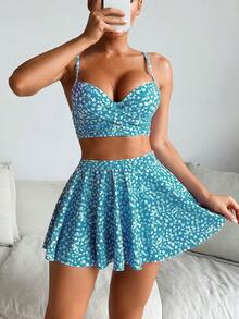 Traje de Baño de Mujer con Falda - Azul - Ver 1