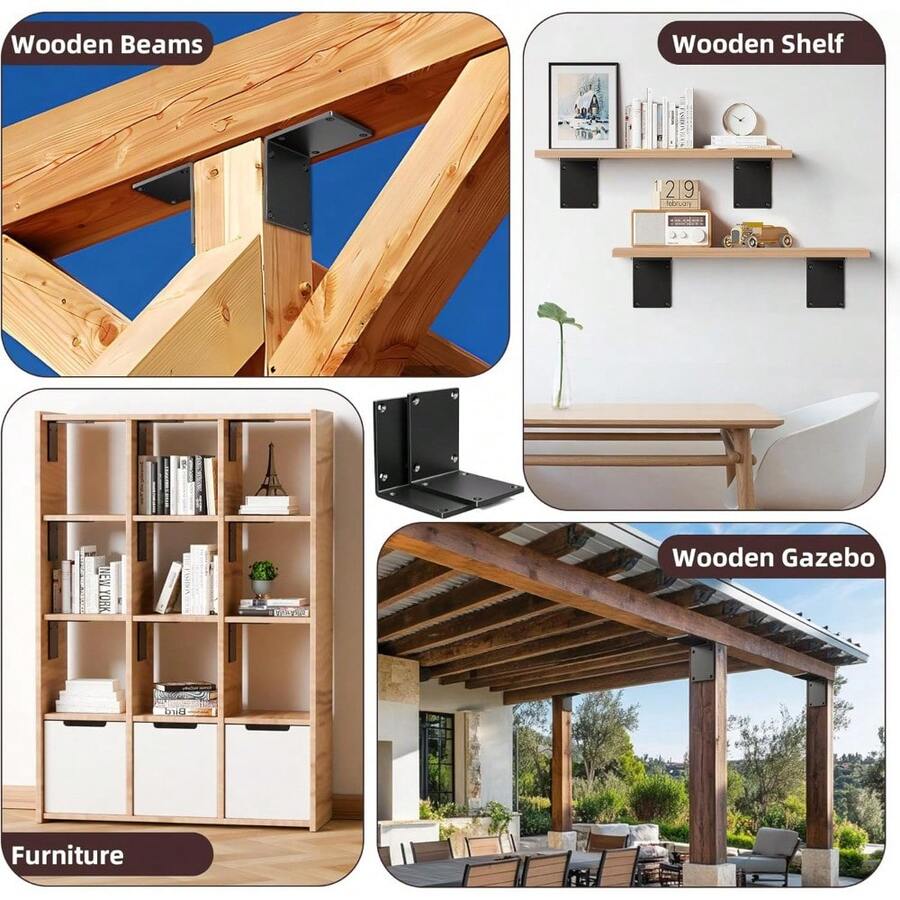 Local Shipping- 6x6 Post To Beam Connector, Thickness 1/4"(6mm), Max Load 300+Lbs-2 Pcs 8" X 8" X 5" Heavy Duty Steel L Angle Bracket For Wood, Large 90 Degree Corner Shelf Support Bracket, - 8 x 8 x 5-2件 - 查看 1