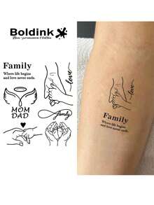 Boldink Family Commemorative Tattoo Sticker - Non-Permanent Waterproof | Sweet Mini Designs For Parents & Couples | Natural Matte Finish Lasts 2 Weeks | Simple 3-Step Application | Safe Temporary Tattoo Choice - Black - View 1
