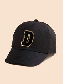 1 pieza Gorra de béisbol negra sólida con decoración de letras para niños/niñas de 1 a 5 años, gorra Snapback clásica para niños para el uso diario casual en primavera y verano - Negro - Ver 47