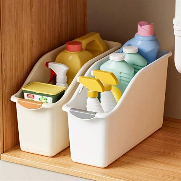 1/2pcs Plastic Multi-Functional Storage Box Set, Curved Design Suitable For Home Organization, Ideal For Cleaning Products And Household Essentials, Storage Boxes, Baskets, Containers For Home Organizing