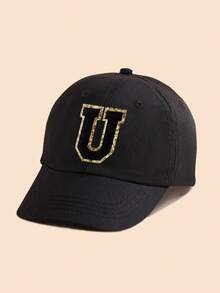 1 pieza Gorra de béisbol negra sólida con decoración de letras para niños/niñas de 1 a 5 años, gorra Snapback clásica para niños para el uso diario casual en primavera y verano - Negro - Ver 16