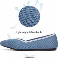 Womens Flat Shoes Classic Pointed Toe Flats Knitted Dress Shoes Soft Comfortable Dressy Flats Women - 藍色 - 查看 5