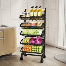Living And Home 5-Shelf Kitchen Cart - Movable Storage Trolley With Wheels (42cm W Black)