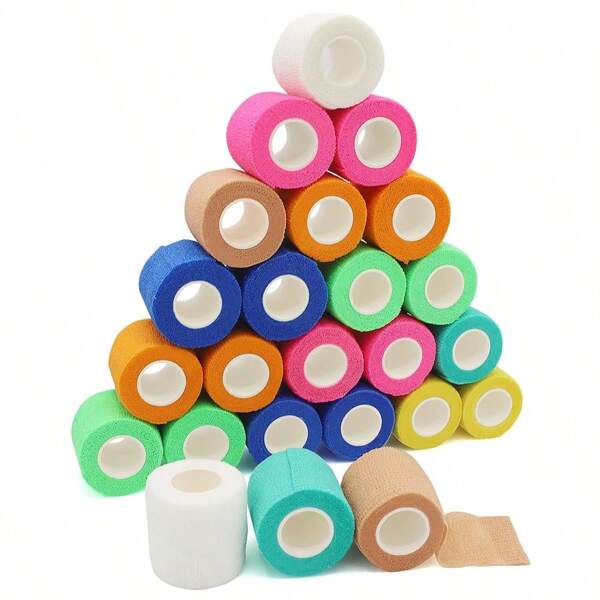 12pcs Self-Adhesive Bandages, 2 "X 5 Yards Non-Woven Adhesive Bandages, Sports Stretch Bandages And Veterinary Wound Adhesive Bandages, Animal Colored Neon Sports Wristbands, Waterproof, Suitable For Running Sports, Fitness Equipment Gym Accessories