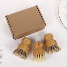 棕榈锅刷 - 竹制圆形 3 件装迷你洗碗刷天然刷子清洁套装，含联合纤维和坦皮科纤维，用于清洁锅碗瓢盆和蔬菜