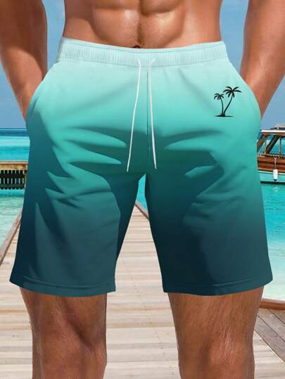 Shorts de playa informales de estilo hawaiano con impresión 3D para hombres - Secado rápido, cintura con cordón, opción perfecta para salidas de verano