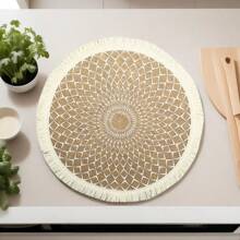 4/6/8 runde Tischsets mit Quaste, Wärmeisolierung, Party-Dekor, Tisch-Akzent im Restaurant, bedrucktes Wellenmuster, Boho-Stil, Jute-Material, waschbar, für alle Jahreszeiten geeignet, schützt Tischplatte, Besteck, Getränke, Desserts, Zuhause, Hochzeit, Restaurant-Dekoration.