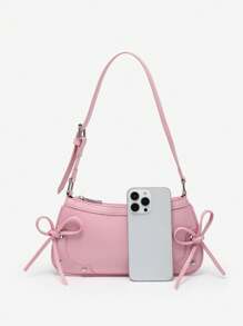 1 pieza Bolso de hombro estilo retro con decoración de lazo cruzado, hombros descubiertos, estampado de leopardo, adecuado para citas, salidas, fiestas