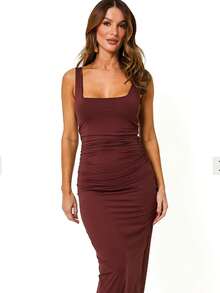 Plain Megan Dress - Rust Brown - View 3