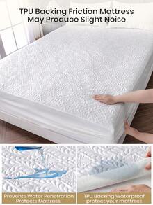 1pc Waterproof Fitted Sheet, Bedding, Mattress Protector, Christmas Decorations, Fall Decor, Halloween Decor, Mattress Cover, Room Decor, Dustproof Non-Slip, For All Season, Soft Comfortable Breathable Bedding Set With Deep Pocket, For Bedroom, For Guest Room, For School Dorm, Dustproof Bedspread, Made Of Soft And Breathable Fabric, Washable - 白色 - 查看 7