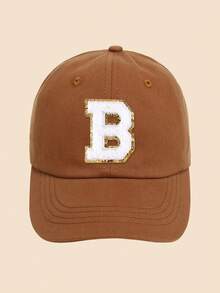 1pc Solid Caramel Color Letter Decor Baseball Cap, For Girls Ages 1-5 Years Old, Suitable For Spring/Summer Everyday Casual Wear - Caramel - View 34