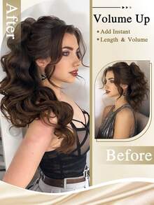 Ponytail Extension Clip In - 20 Inch Long Wavy Curly Wrap Around Ponytail Heat Resistant Synthetic Hairpiece For Women(Dark Brown) - Dark Brown - View 5