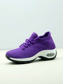 Women's White/Pink Slip-On Casual Trainers, Breathable Air Cushion Shock Absorbing Sport Shoes For Running, Dancing, Nursing, Platform Sneakers - Purple - View 5