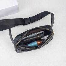 Nuevo bolso de cintura de unicolor de moda, decoración minimalista con logo plano - Negro - Ver 7